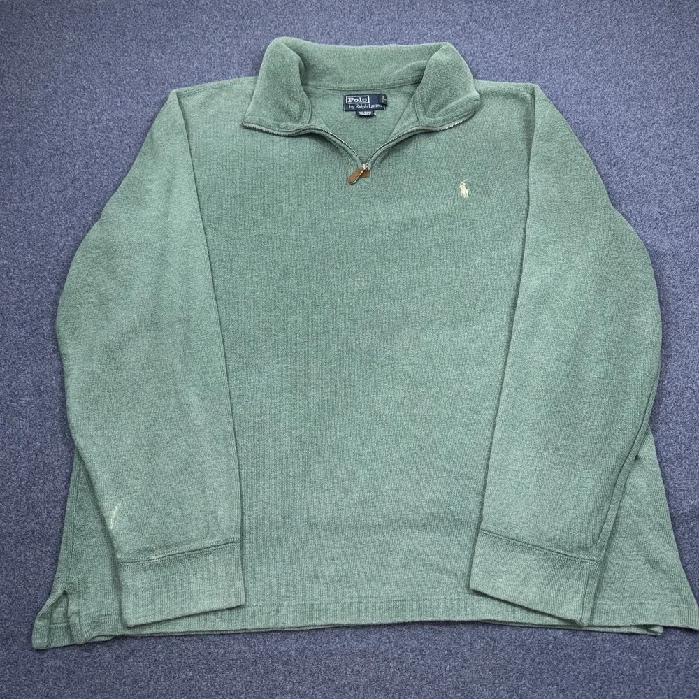 Vtg Polo Ralph Lauren Mens Sweater XL Green Quarter Zip Pony Preppy Estate Rib